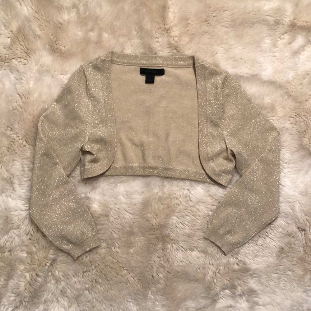 Express gold metallic knit shrug